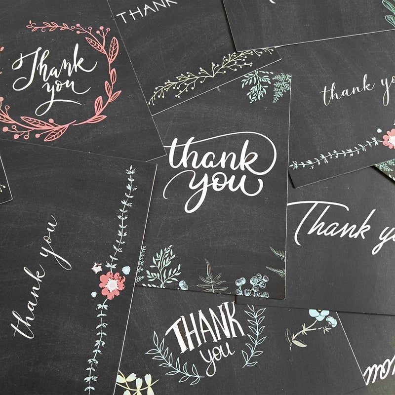 Supla 150 Sets Thank You Cards with Envelopes Stickers Bulk Thank You Notes 6 Designs of Chalkboard Floral Thank You Note Cards Vintage Blank Thank You Card 4 x 6 for Wedding Bridal Baby Shower - Image 3